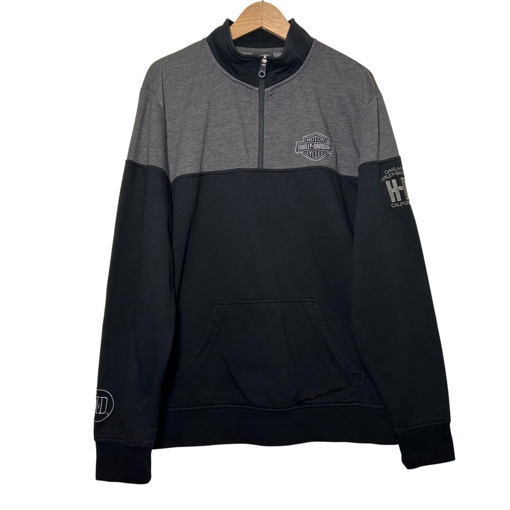 Harley Davidson Oakland California Gray Black Pullover 1/4 Zip Sweatshirt Men XL